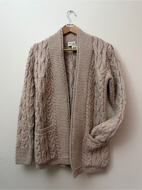 🐑Luxury Aran Mór Ireland 100% Merino Wool Cable Knit Cardigan Shawl Collar S
